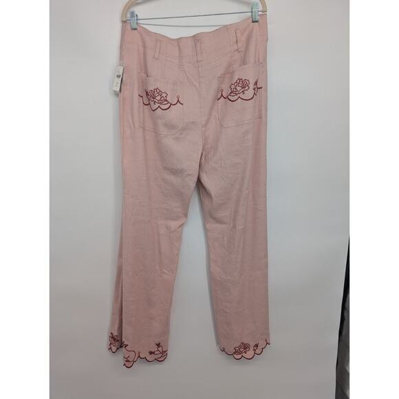 NWD Maeve The Junie Embroidered High-Rise Flare Pants Sz 32P Pink #7C503 - Picture 5 of 16